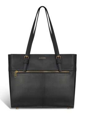 Champs Black Tote with Gold-Tone Zip and Hardware